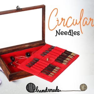 Knitting Needle Organizer – Wooden organizer case with a glass top, designed to keep knitting needles and accessories neatly arranged and easy to access.