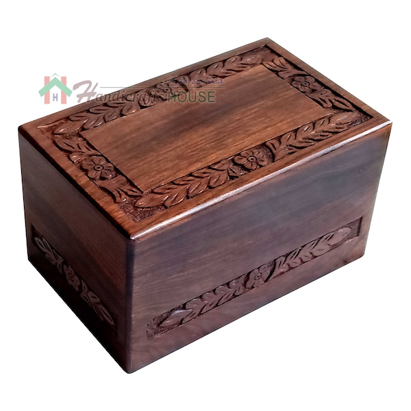 Personalized cremation human ashes urns - wooden pet cremation box and border carved funeral urn