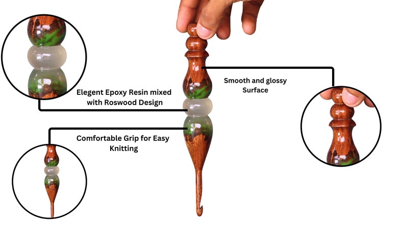 Juego de ganchos de ganchillo de madera / Ganchos de ganchillo hechos a mano para tejer / Gancho de aguja de ganchillo de resina epoxi para crochet fácil imagen 3