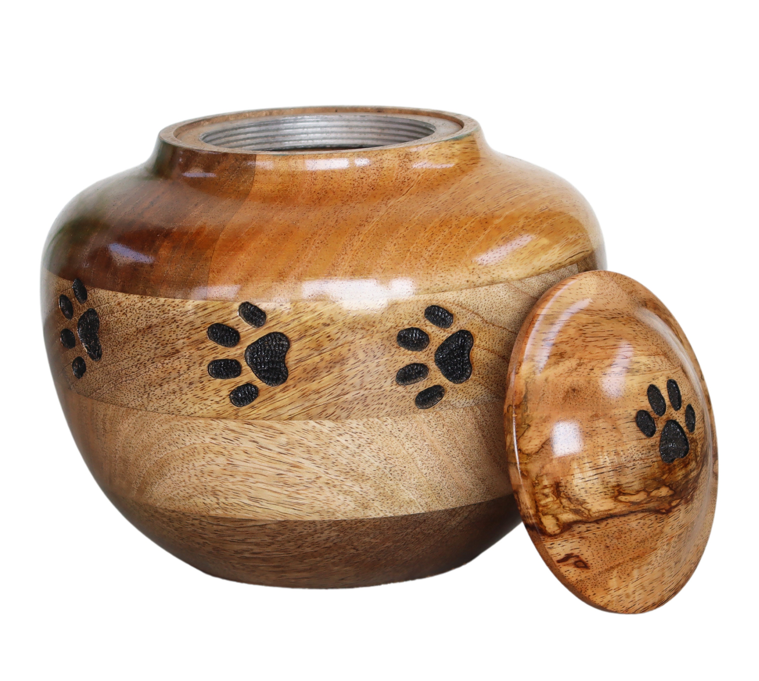 Personalized Wooden Pet Urn with Engraved Paw Prints