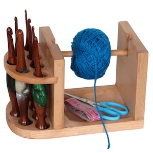 Multi-Purpose Crochet Hook Holder | Yarn Ball Holder | Wooden Crochet Hook Organizer | Yarn Holder Gift for Her | 7 Crochet Needle Holder