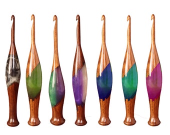 Resin-Embellished Wooden Crochet Hook Set: Yarn Crafts Collection