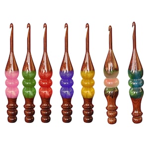 Juego de agujas de crochet de madera hechas a mano: Agujas de crochet de resina epoxi