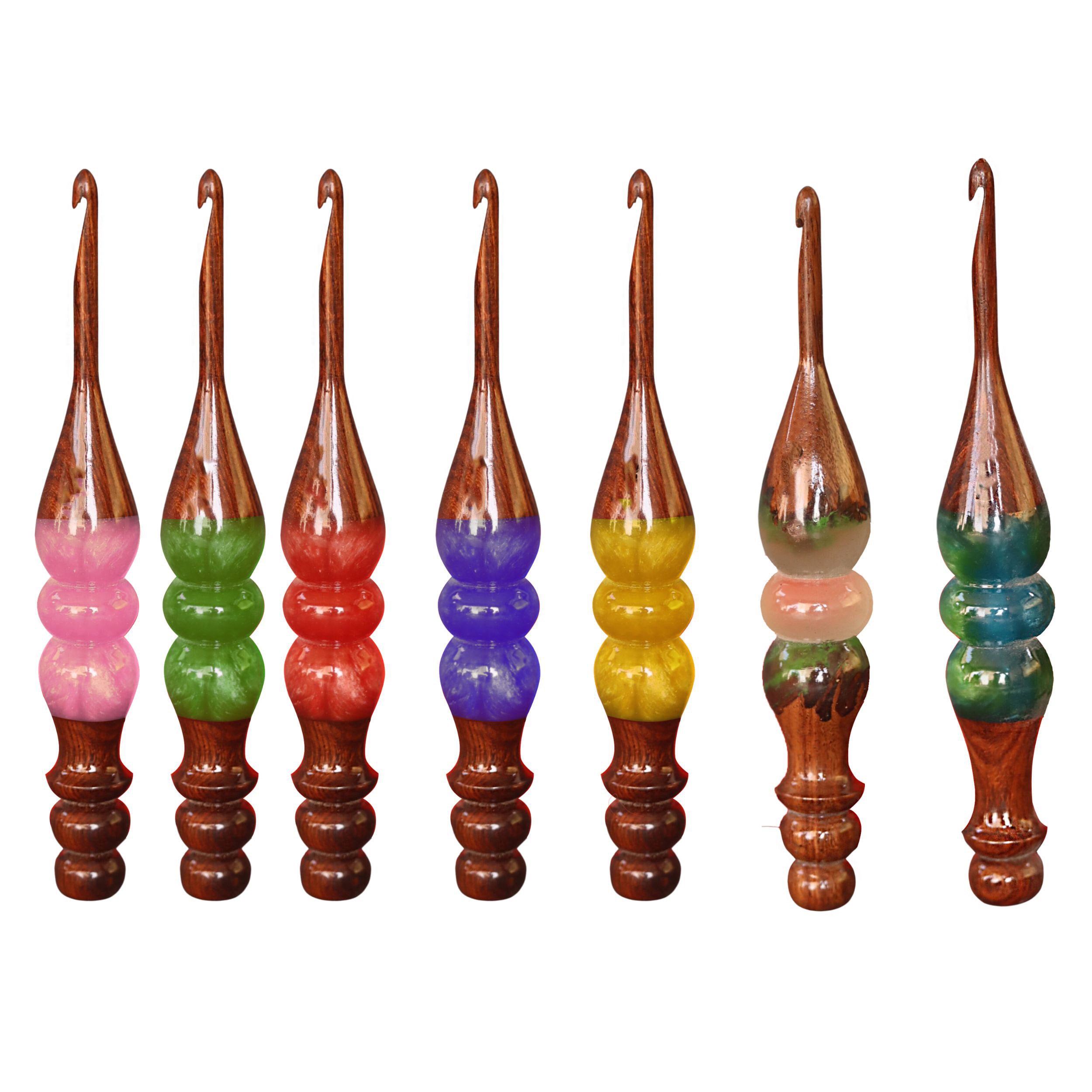 Wooden Crochet Hook Set | Handmade Crochet Hooks For Knitting | Epoxy Resin Crochet Needle Hook For Easy Crocheting