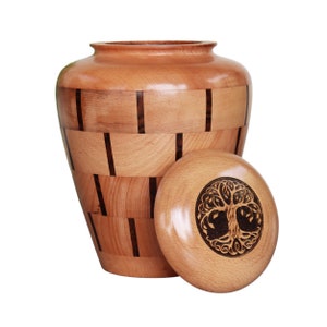 Joint  Wood Adult Cremation Urns | Turn Wooden Urns for Ashes – Tree Carved Threaded Lid Funeral Urn for Human Ashes or Pet Ashes Container