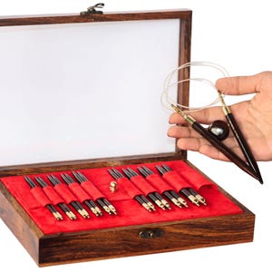 Knitting Gifts – Luxurious knitting needle set, an ideal gift for dedicated knitters, beautifully packaged in a wooden case.