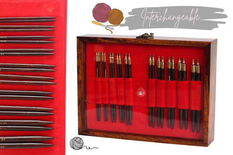 Travel Knitting Set – Compact knitting needle set with a wooden case, perfect for knitters who enjoy crafting on the go.