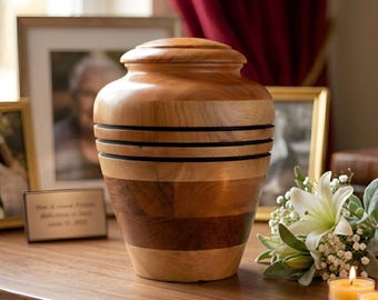 Handmade Wooden Cremation Urn for Human Ashes / Pet | Classic Border Turn Wood Memorial Gift