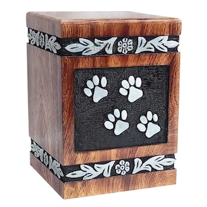 Paw Pet Cremation Urn for Dog Ashes Keepsake - Dog Urn - Cat Urn for Ashes - Wooden Urn Box - Pet Urn