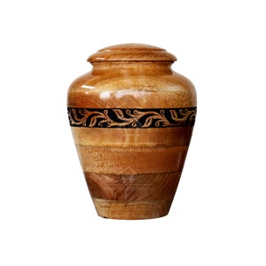 Carved Border Wooden Urn for Ashes | Handmade Cremation Urn for Human ashes | Wood Large Keepsake for Ashes | Adult Urn for Remains