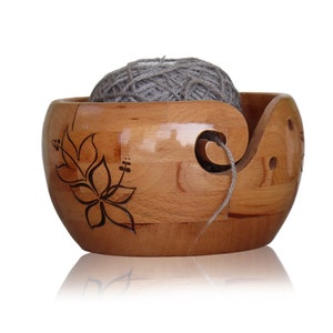 Rustic Wooden Yarn Bowl - Hand Carved Knitting Crochet Holder - Yarn Storage Bowl