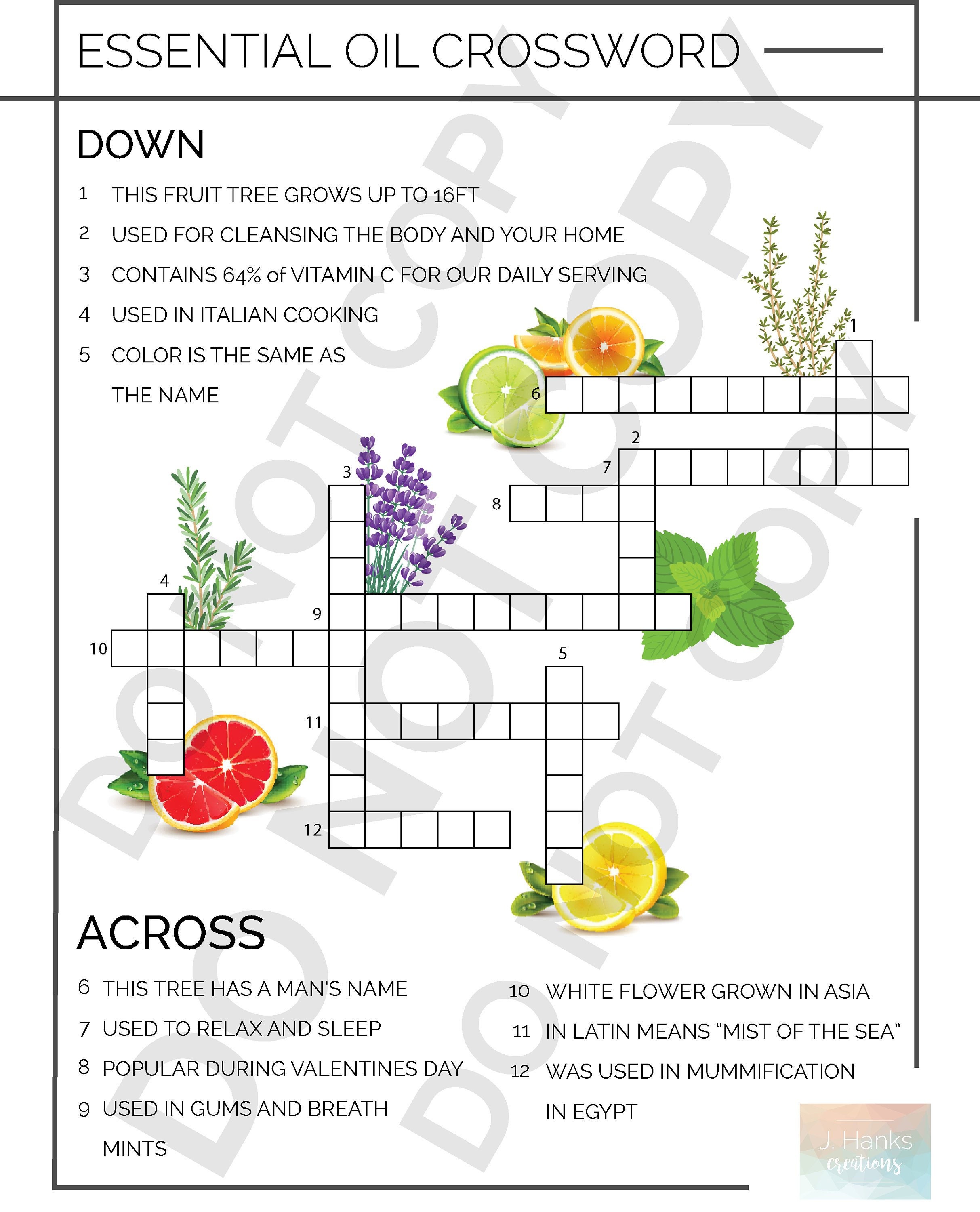 Essential Oil Crossword Puzzle Etsy Essential Oil Crossword Puzzle Etsy