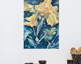 Yellow Iris enhanced matte print, wall art, fine art print, floral art, floral print, Yellow and green flower, yellow flower