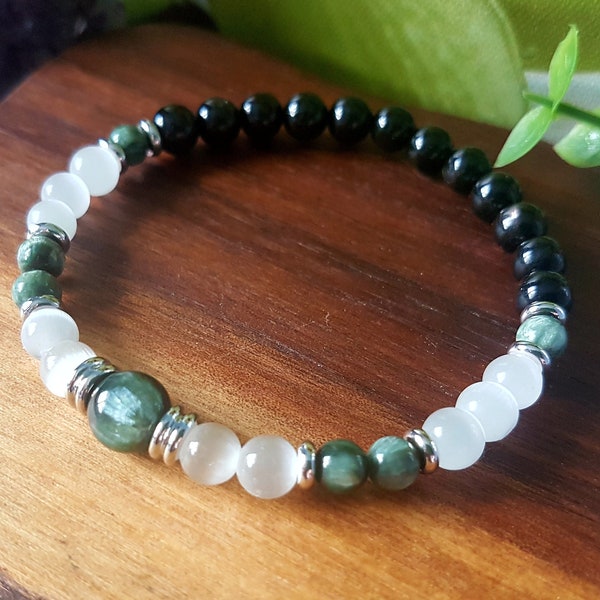 High Vibration Bracelet, Seraphinite, Selenite, Hypersthene, Personal Transformation, Removal of Blockages, Angelic Connection, Uplifting