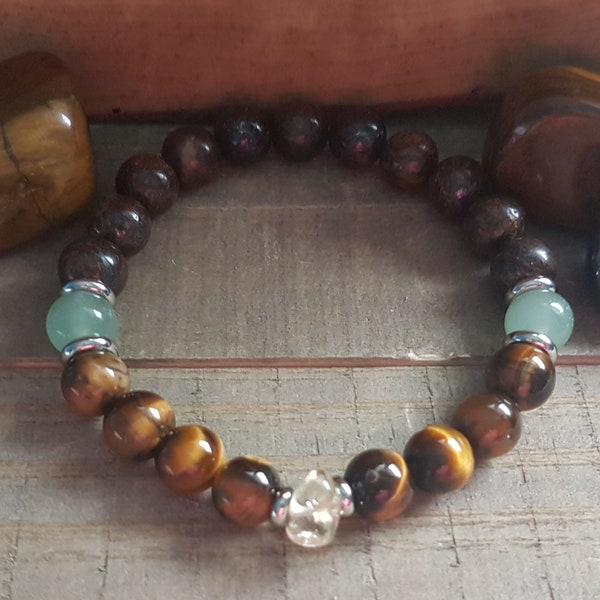 Manifest Wealth Bracelet, Success Mala, Abundance Crystals, Prosperity, Luck, Motivation, Citrine, Tiger Eye, Green Aventurine, Bronzite