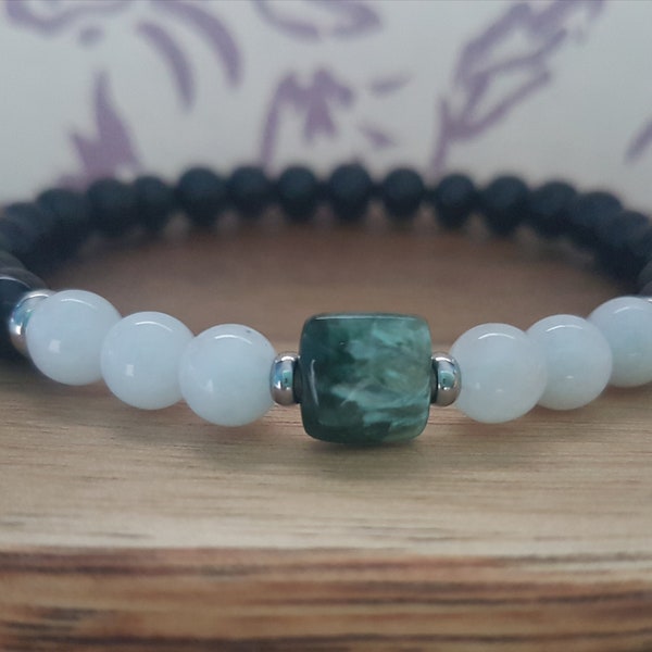 Seraphinite, Moonstone, Black Tourmaline Bracelet, Negative Energy Shield, Protective, Aura Cleansing, Positive Energy, Balancing, Centering