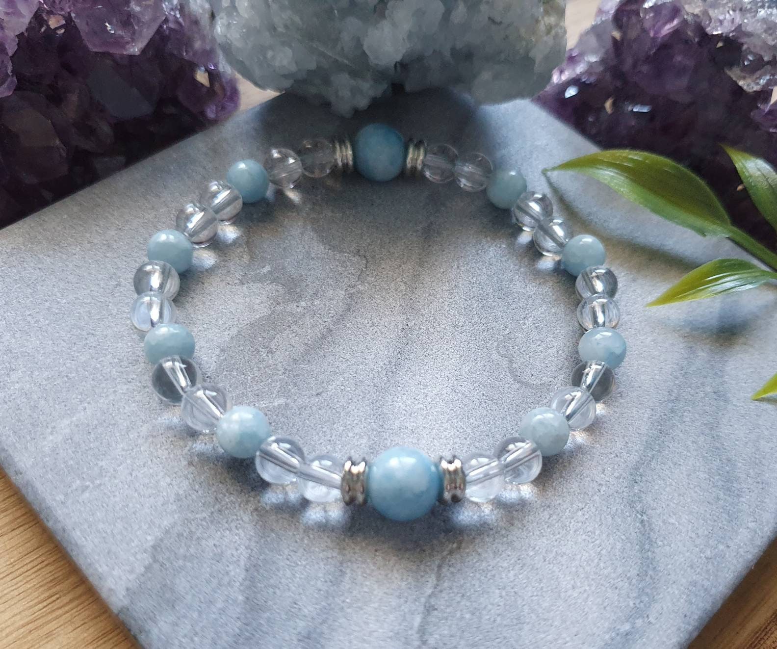 Celestite Bracelet With Clear Quartz, Elevate Your Spirits, Aura ...