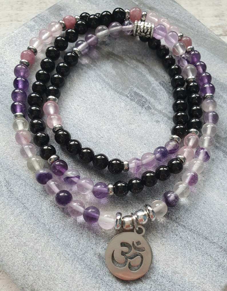 Stress /& Anxiety Relief Mala Well Being Positive Energy Wrap Bracelet Healing Crystals Meditation Beads 108 Mala Necklace Protection