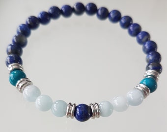 Throat Chakra Bracelet, Communication, Compassion, Self-Expression, Self-Awareness, Speak Your Truth, Lapis Lazuli, Chrysocolla, Aquamarine