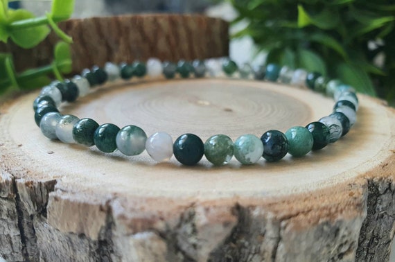 Moss Agate Bracelet 4mm Earthy Gemstone Wrist Mala Optimism