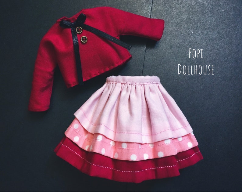 Stylish Tops Coat /& Red Miniskirt Business Outfits For Blythe Party Clothing