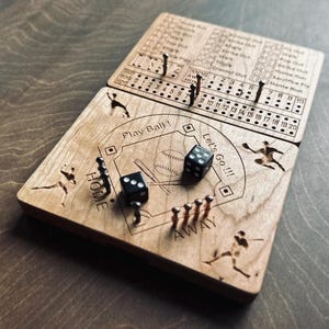 Dice Baseball Board Game | Folding | Travel Size | Built-in Storage | Dice Game | Metal Pegs | Personalized | Your Logo | Premium Hardwood