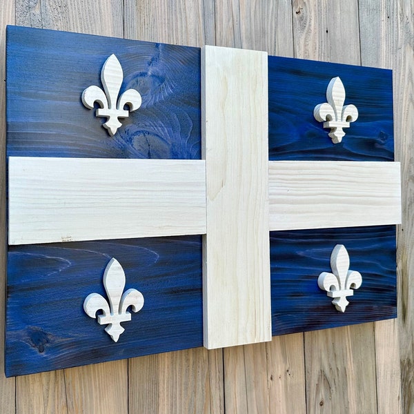 3D Rustic Quebec Flag | Fleur de lis | Official Ratio | Wood | Bois | Wall Art | Cottage Sign | Porch Decor | Montreal | Canada | Province