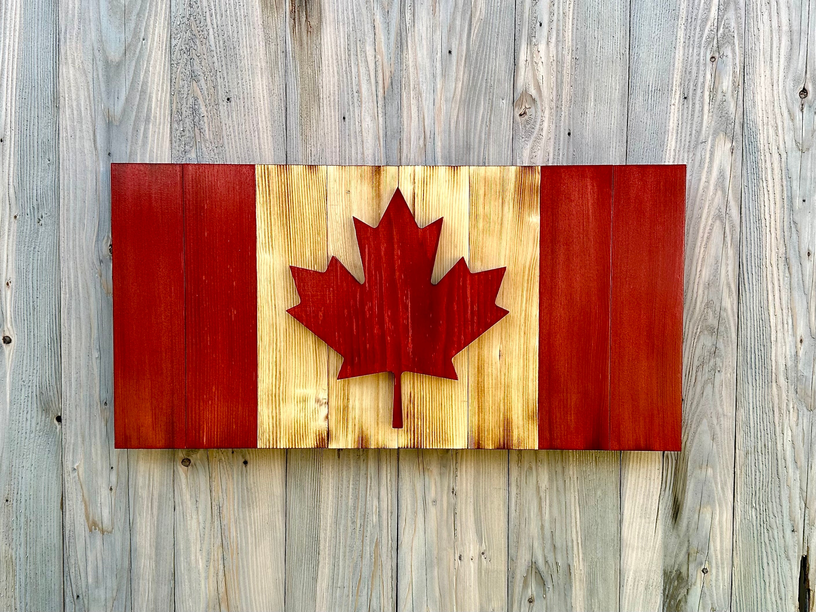 3D Wooden Canada Flag Red and Natural Official Ratio Framed Maple Leaf