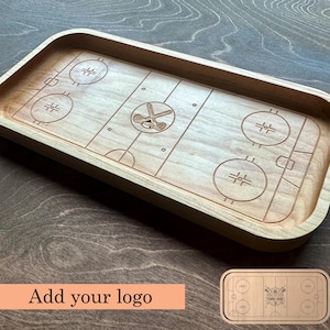 Hockey Rink Shape Premium Hardwood Catchall Tray | Personalized | Custom Logo | Maple Cherry Walnut | Maple Leaf | Fan Player Coach Gift