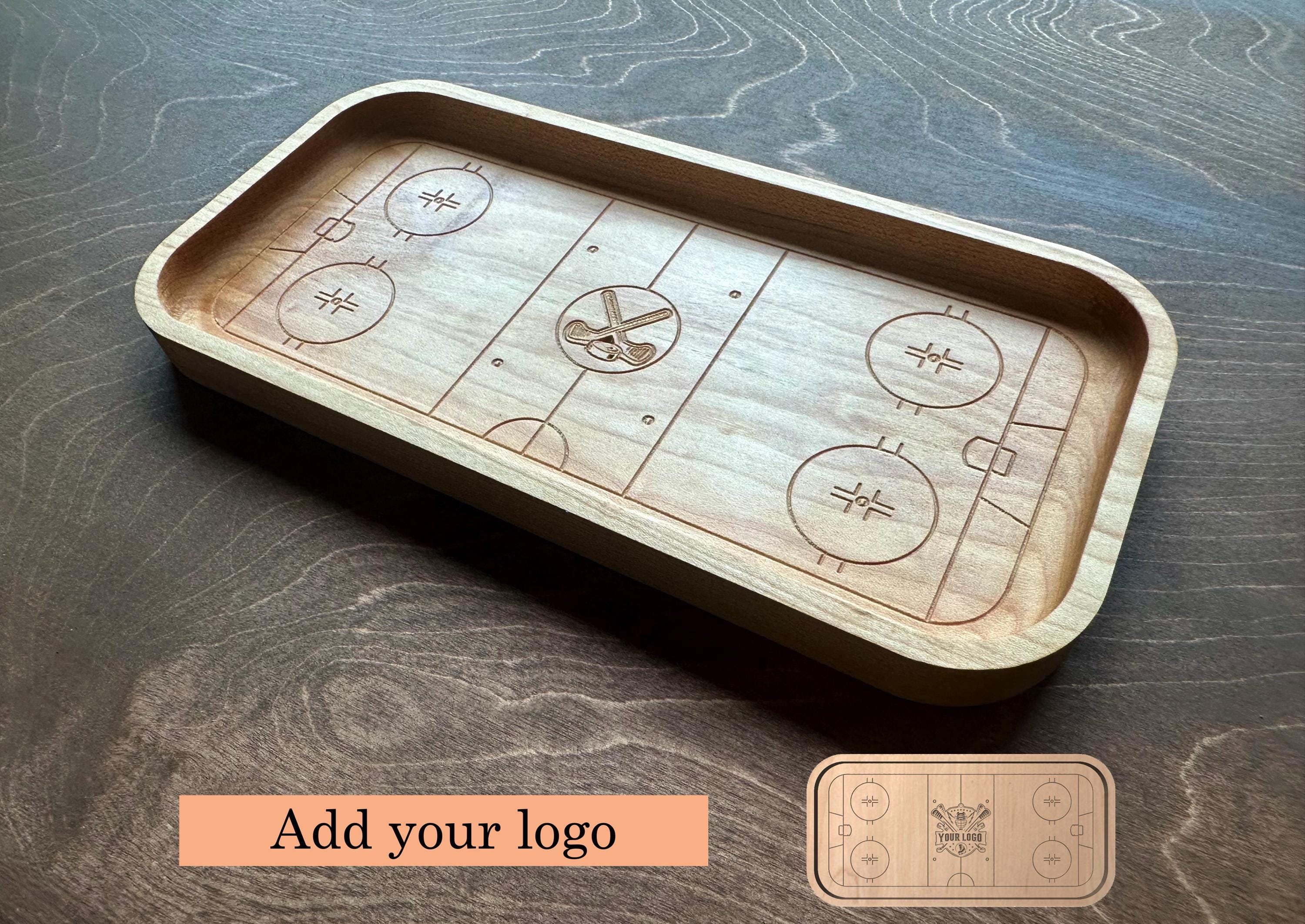 Hockey Rink Shape Hardwood Catchall Tray | Trivet | Serving Board | Charcuterie | Own Logo | Maple | Cherry | Walnut | Custom | Personalized