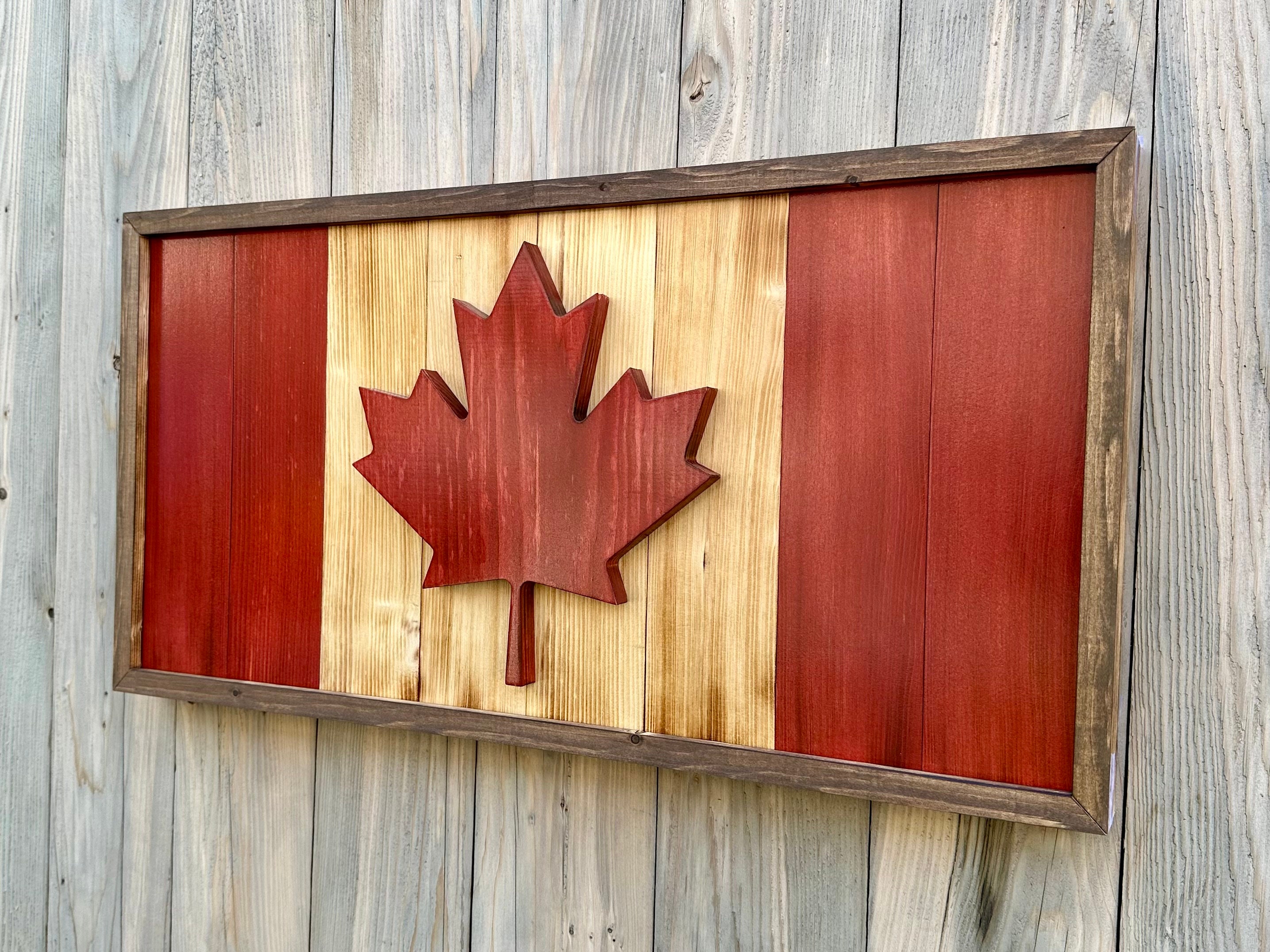 3D Wooden Canada Flag Red and Natural Official Ratio Framed Maple Leaf