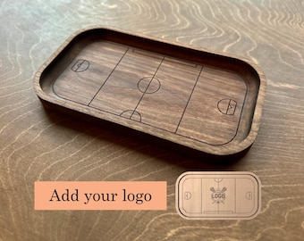 Box Lacrosse Field Shape Premium Hardwood Catchall Tray | Personalized | Custom Logo | Maple Cherry Walnut | Fan Player Coach Gift