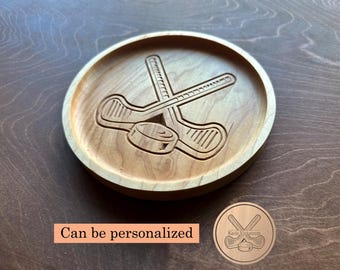 Hockey Sticks and Puck Premium Hardwood Catchall Tray | Personalized Name | Custom Logo | Maple Cherry Walnut | Fan Player Coach Gift