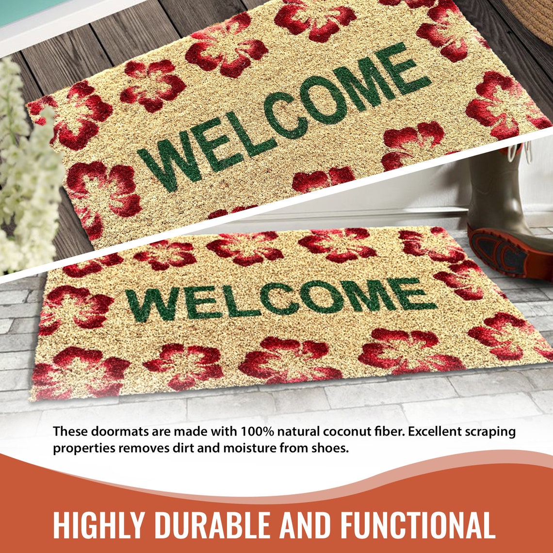 Flower Doormat Natural Coir Indoor Door Mat Outdoor Etsy