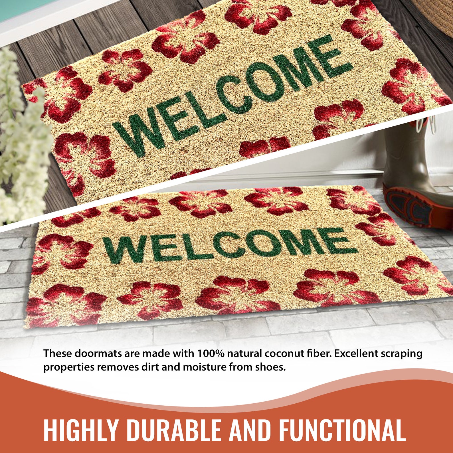 Flower Doormat Natural Coir Indoor Door Mat Outdoor Etsy