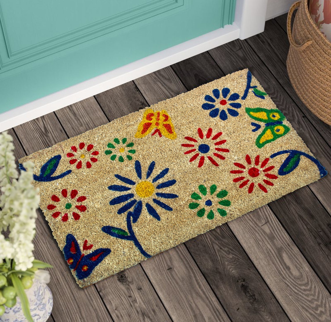 Flower Doormat Outdoor Natural Coir Indoor Front Door Etsy