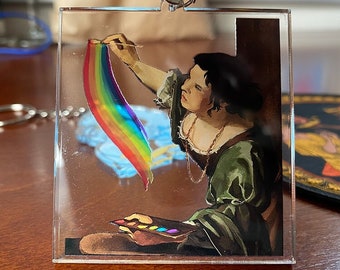 Self-portrait as the Allegory of Painting 2.25" Transparent Acrylic Charm Keychain - Classics But Make It Gay