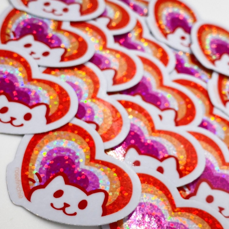 Lesbian Pride Cat Heart - 2” LGBT Glitter Sticker - Etsy