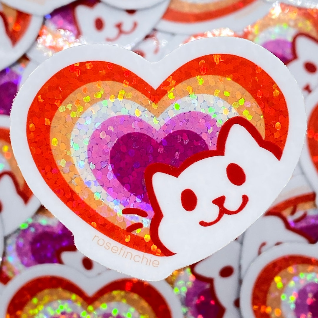 Lesbian Pride Cat Heart - 2” LGBT Glitter Sticker - Etsy