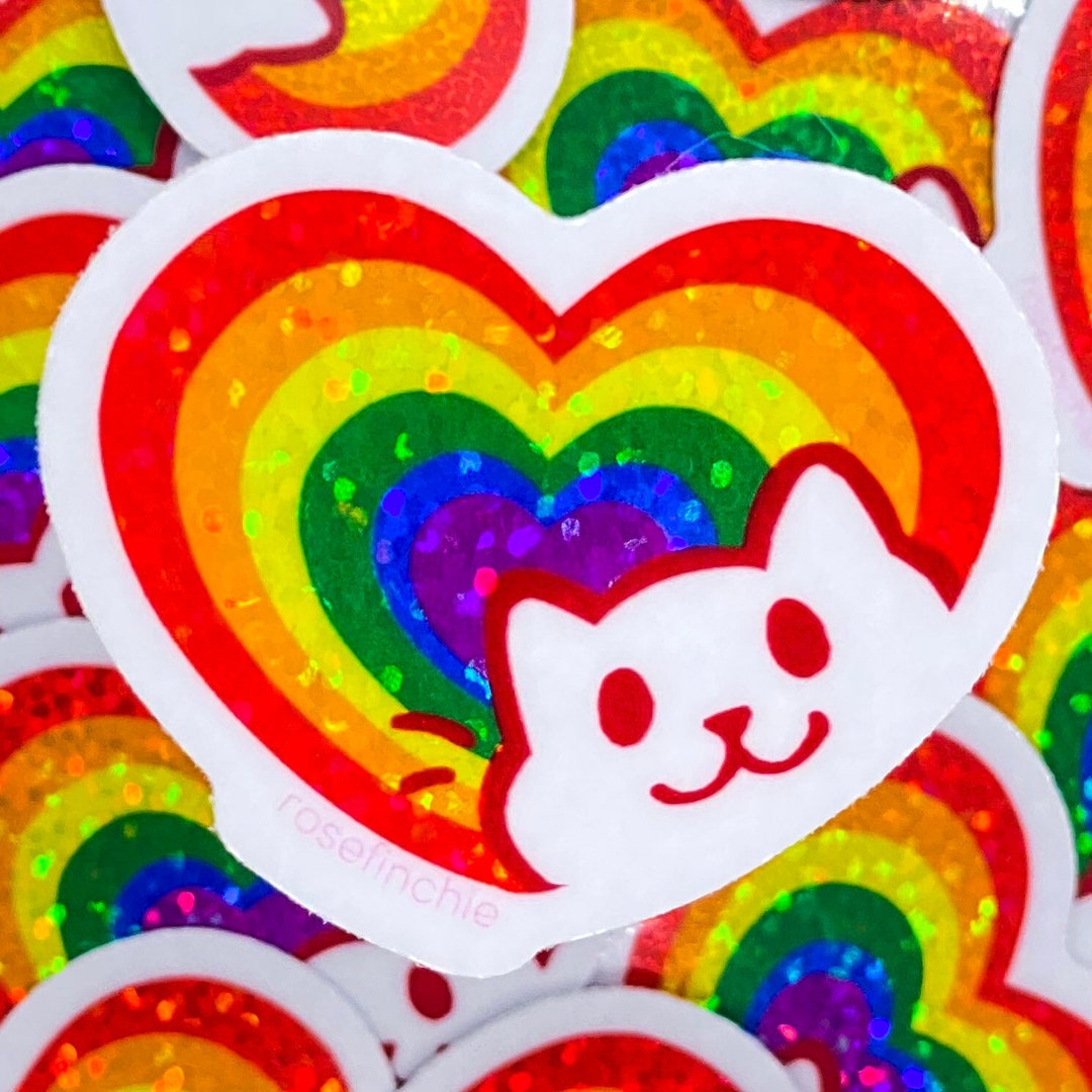 Gay Pride Cat Heart - 2” LGBT Glitter Sticker - Etsy