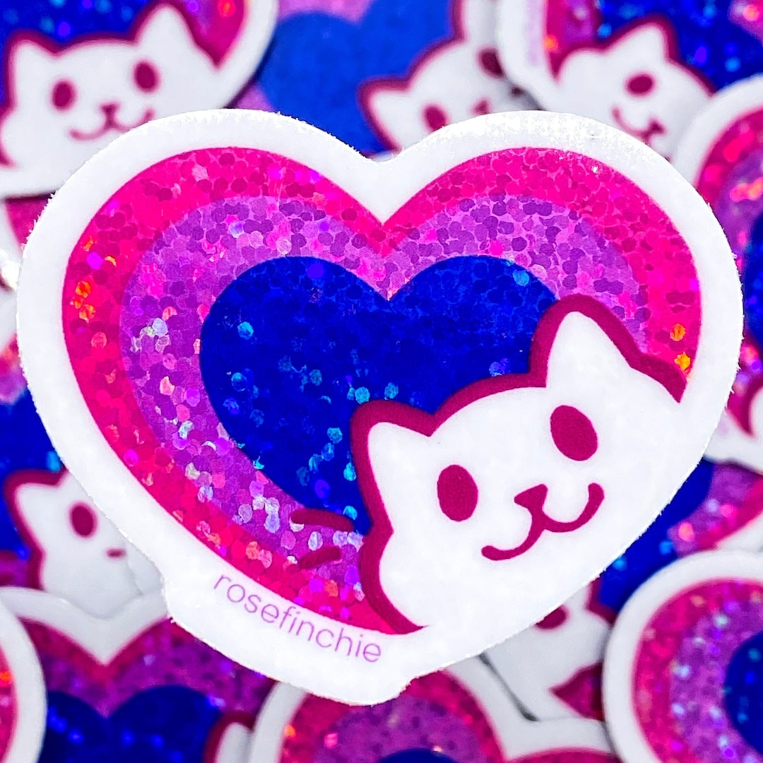 Bi Pride Cat Heart - 2” LGBT Glitter Sticker - Etsy