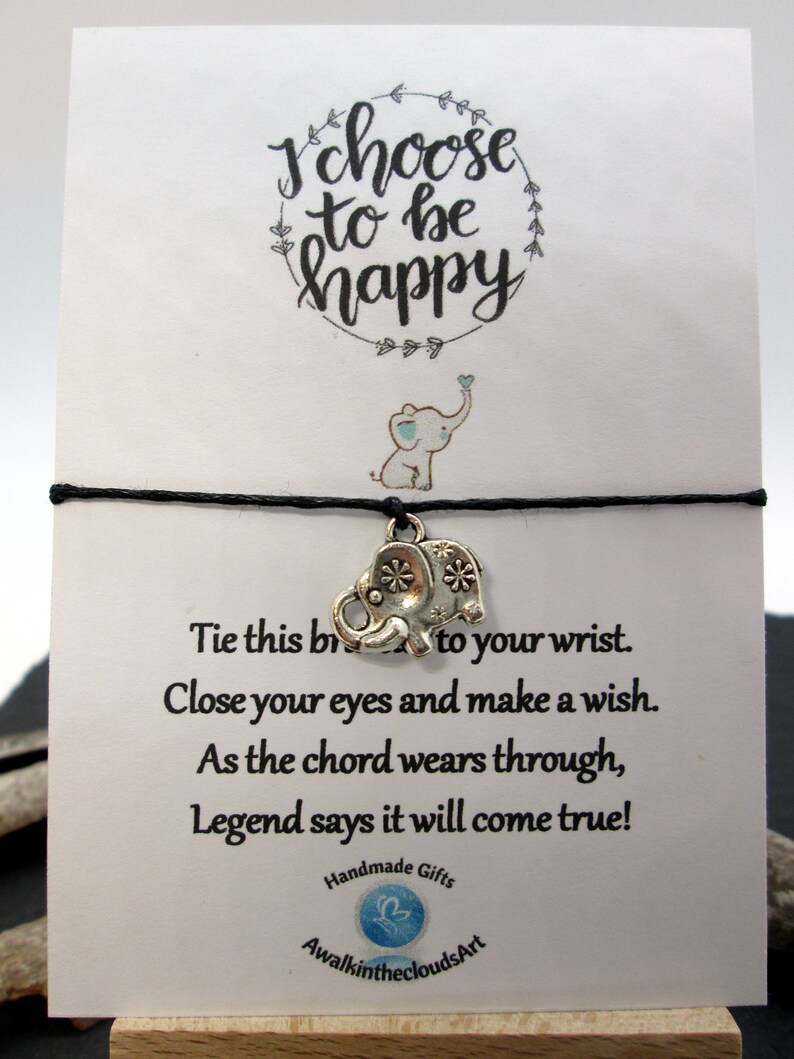 Wish Bracelet Gift Friend Gift Motivating comforting words Cord Bracelet Inspiring words Elephant Jewelry Gift for her Wish Bracelet
