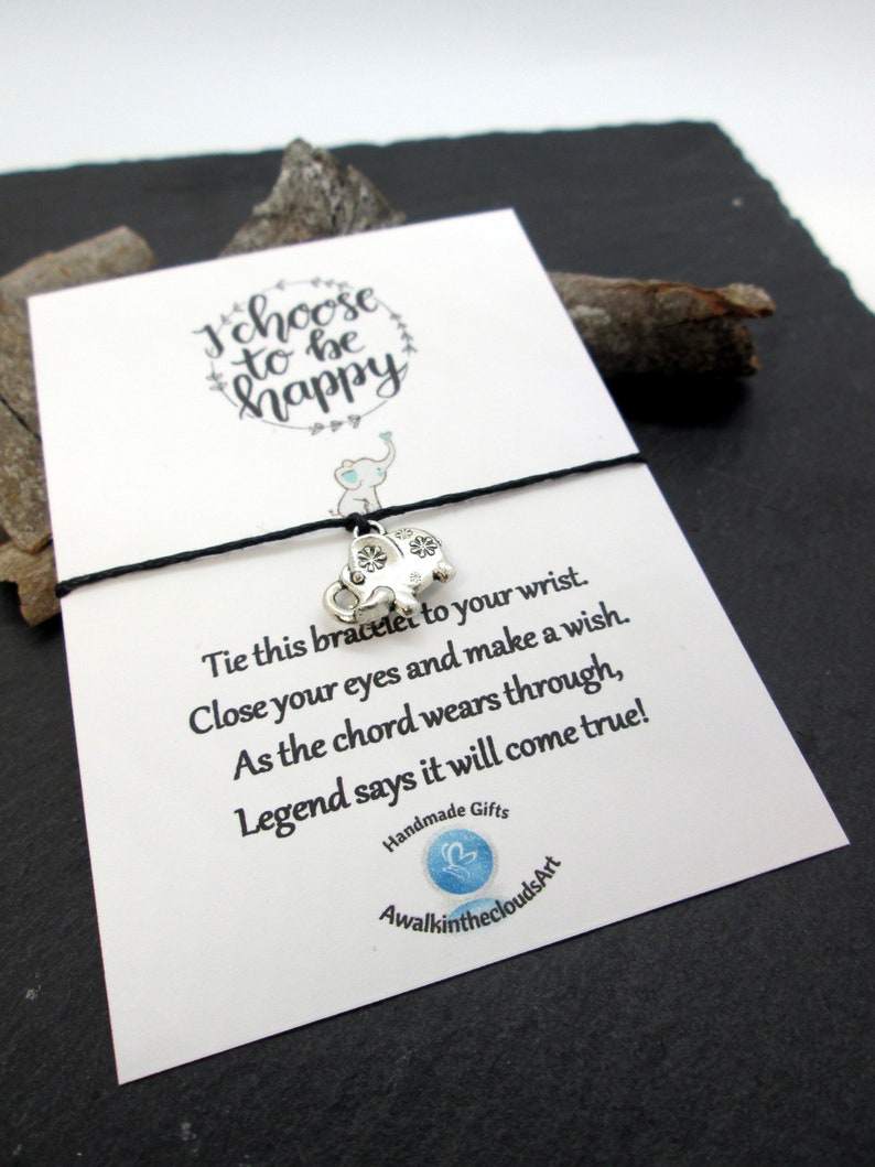 Wish Bracelet Gift Friend Gift Motivating comforting words Cord Bracelet Inspiring words Elephant Jewelry Gift for her Wish Bracelet