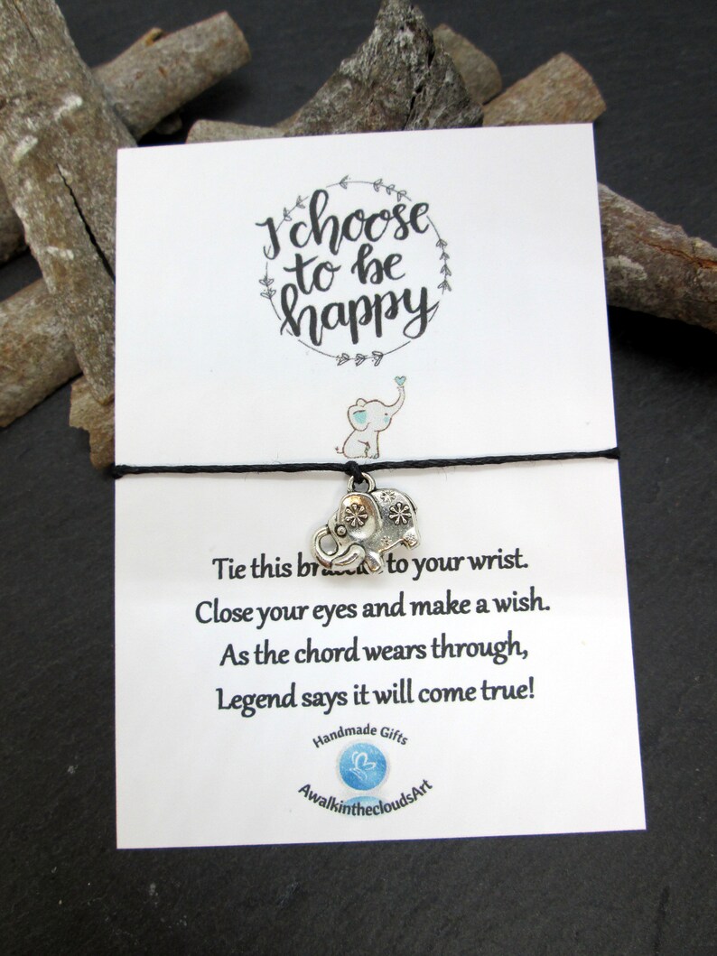 Wish Bracelet Gift Friend Gift Motivating comforting words Cord Bracelet Inspiring words Elephant Jewelry Gift for her Wish Bracelet