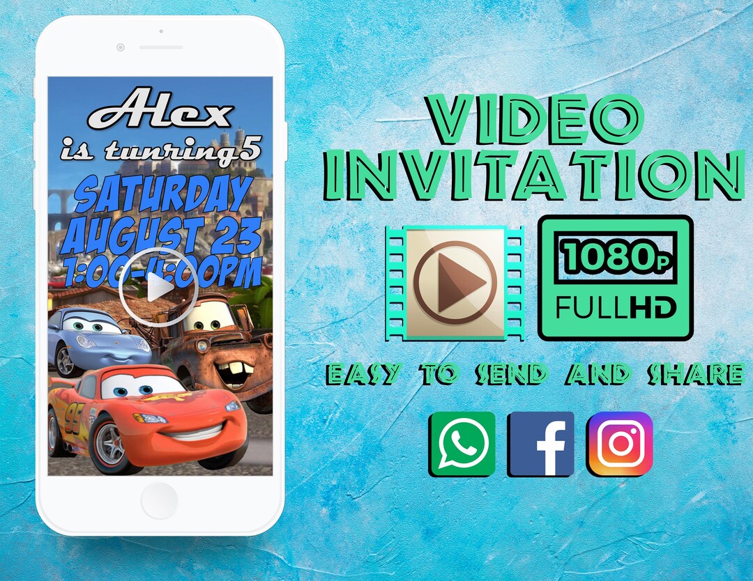 Cars Invitation Cars Video Invitation Cars Birthday Cars Etsy 日本