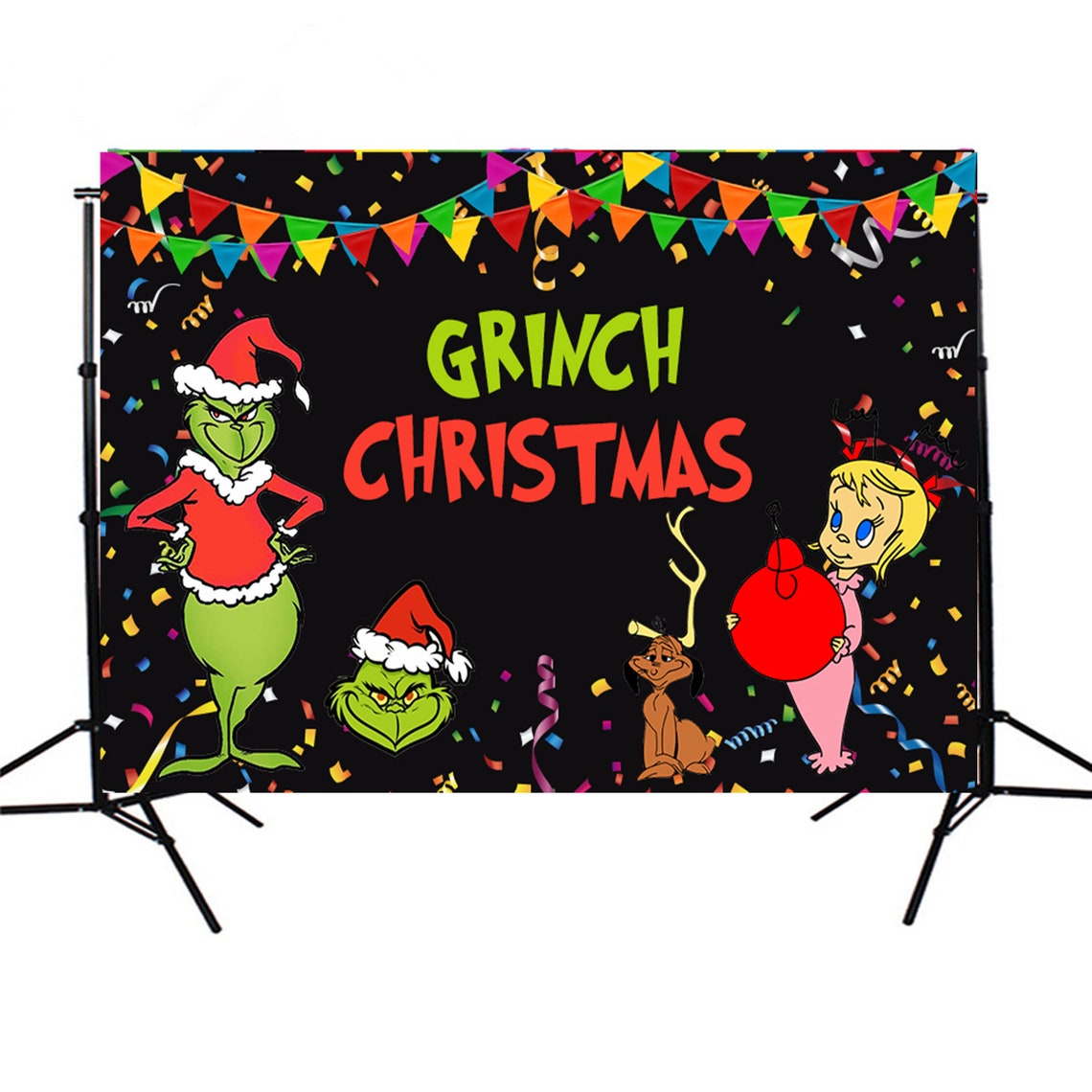 Grinch Backdrop For Photo Studio Colorful Bunting Ribbons Etsy