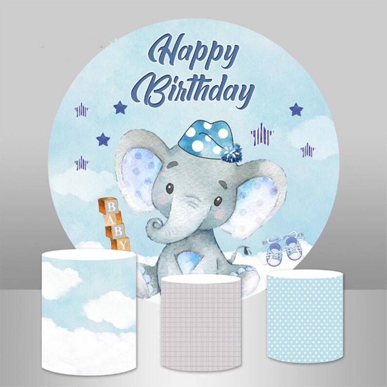 Round Backdrops Elephant Baby Shower Photography Backdrops Etsy