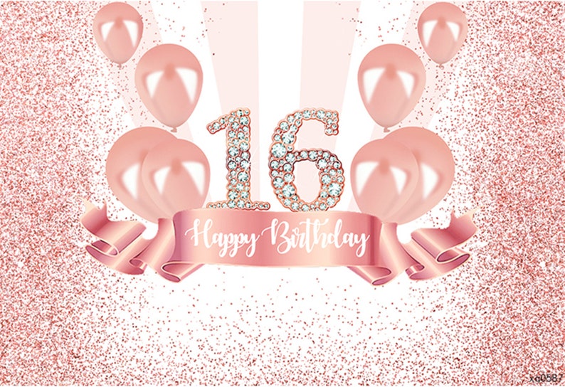 Rose Gold Glitter Sweet 16 Party Backdrops for Photo Studio Etsy