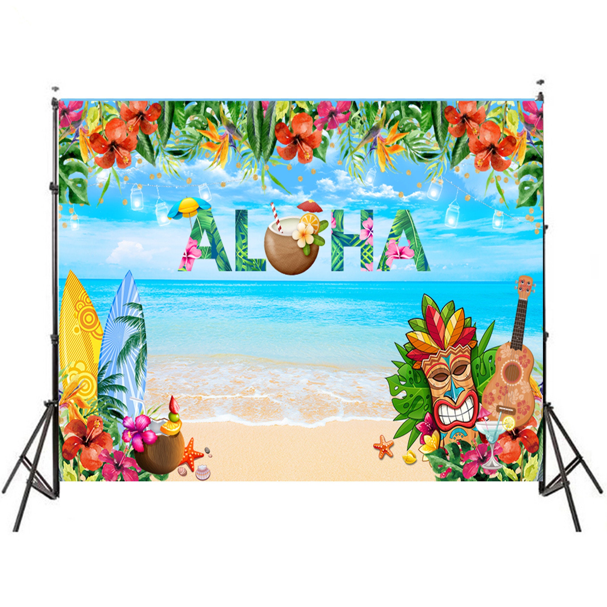 Aloha Luau Party Backdrop Tropical Hawaiian Beach Photography | Etsy