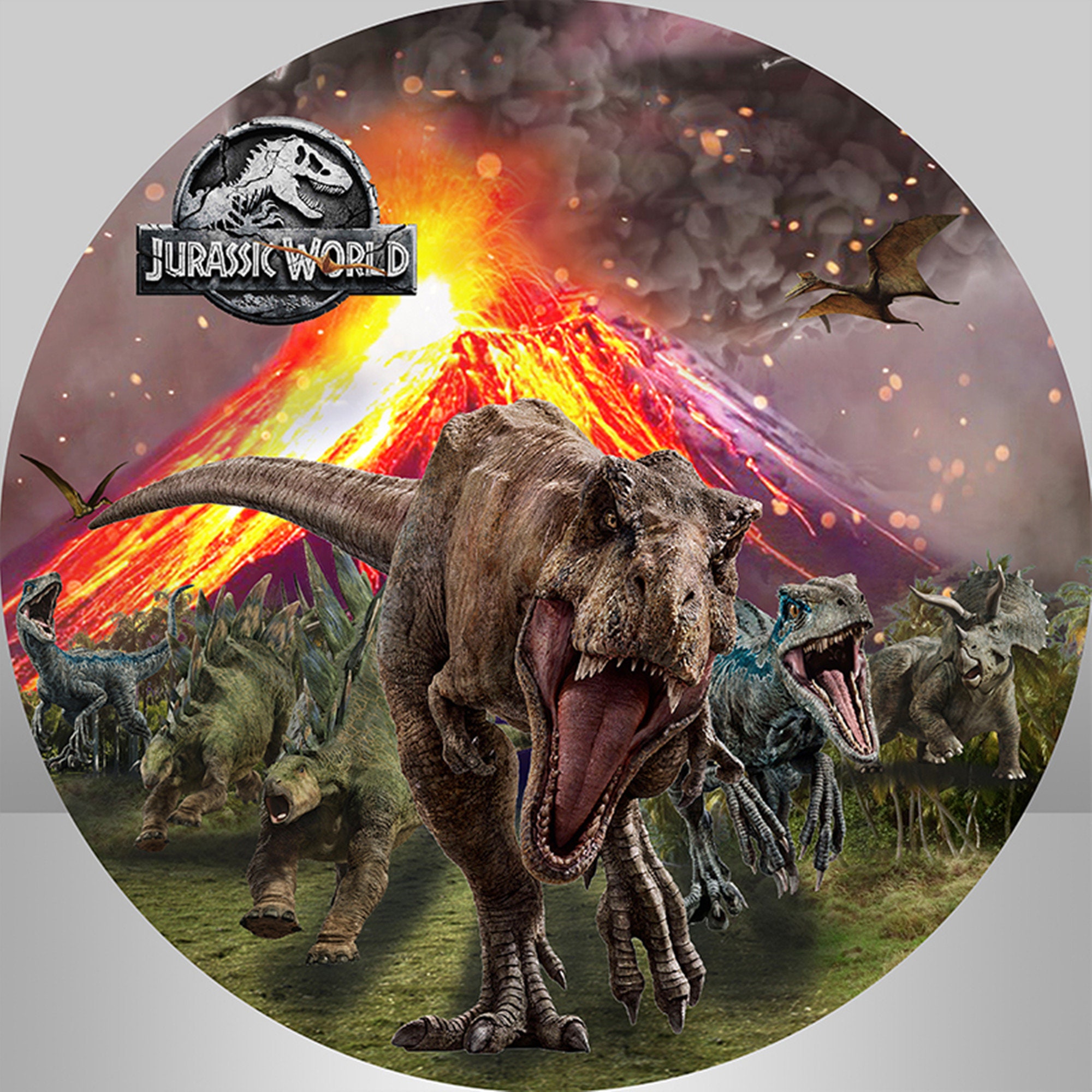 Round Backdrops Jurassic World Theme Backdrop Dinosaur Park Etsy